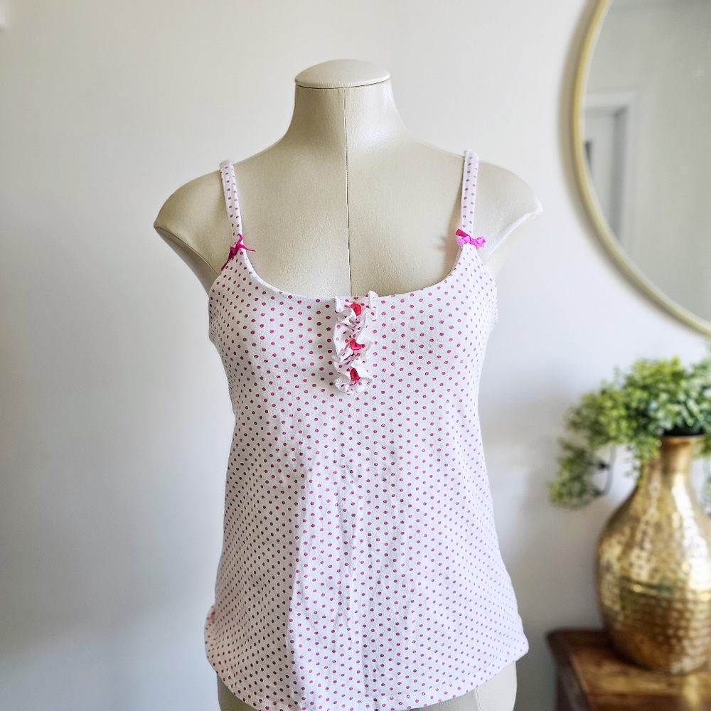 Y2K Betsey Johnson Intimates Polka Dot Cotton Stretch Babydoll Tank Top Large